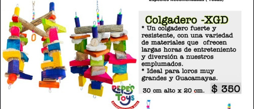 Colgadero Xgd Pepe's Toys Loros Ninfas Agapornis 