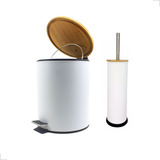 Kit Cesto Lixeira Lixo 5 Litros + Escova Sanitária Bambu Eco