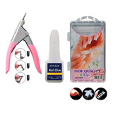 Kit Cola Para Unhas Postiças + Kit 100 Unhas Tips + Alicate