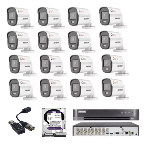 Dvr 16 Ch Hikvision Acusense / 16 Colorvu / Hd 2t / Balun