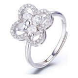 Anillo Ajustable Flor Grande Con Diamantes Mujer Plata 925