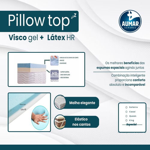 Pillow Top 3cm Visco Nasa Gel + 5cm Látex Hr Foam Queen 