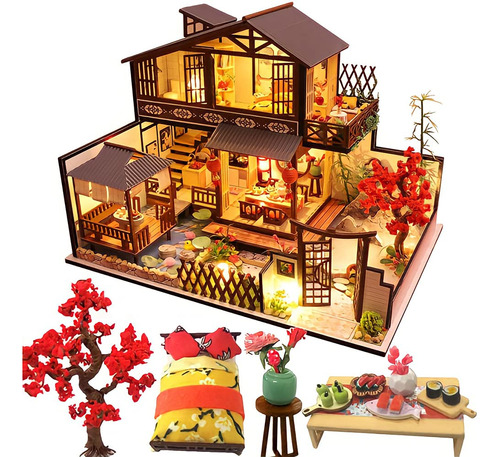 Casa Miniatura Con Kit De Muebles Y Patio Japonés Ideal Para