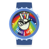 Reloj Swatch Peace Hand Love Sb03n105 Color De La Correa Azul Color Del Bisel Azul Color Del Fondo Blanco