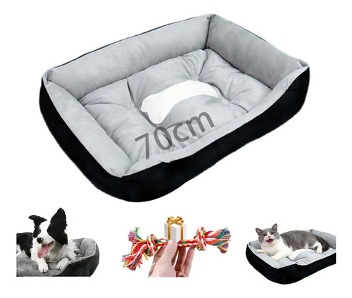 Cama Grande Para Perro Resistente Color Negro / Gris 70cm