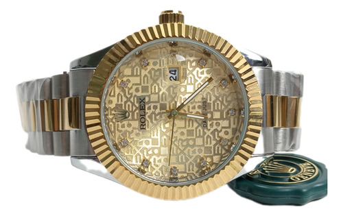 Reloj Date Just Texturizado Combinado Fondo Dorado Cuarzo
