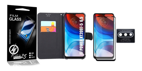 Capa Carteira Flip Case Para Moto E7 Power + P Câmera + P 3d