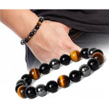 Pulsera Hombre Magnética Ojo De Tigre Hematita Obsidiana