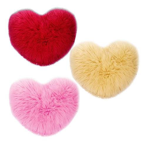 Set De 3 Cojines De Peluche Corazon Largo Extrasuave Colores