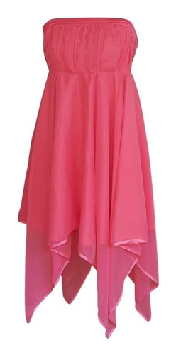 Vestido Gasa, Sandia/salmon, Puntas Irregulares, Talla S/m