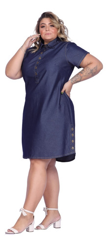 Vestido Chemise Plus Size Jeans Camisetão Moda Evangélica