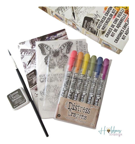 Tim Holtz Crayones Acuarelables Kit 21pz. Sellos Pincel Arte