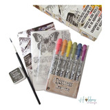 Tim Holtz Crayones Acuarelables Kit 21pz. Sellos Pincel Arte