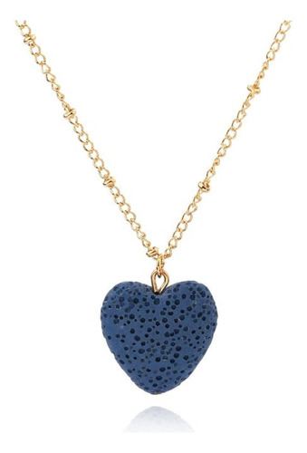 Collar Mujer Piedra Volcánica Natural Corazón Azul