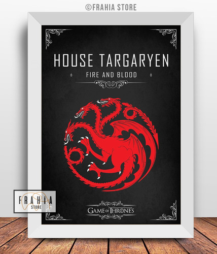 Quadro Decorativo Game Of Thronos Casa Targaryen A3 C/ Vidro