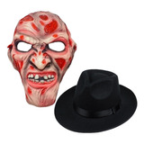 Kit Fantasia Mascara + Chapeu Freddy Krueger Latex Cosplay