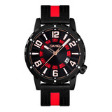 Reloj Hombre Skmei 9202 Cuero Ecologico Minimalista Elegante Color De La Malla Negro/rojo