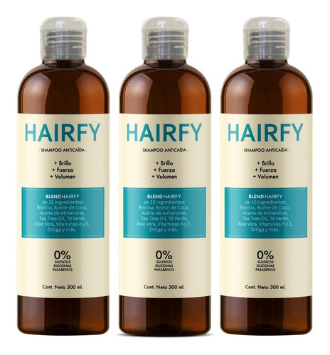 Shampoo Anticaída Hairfy - Biotina + 14 Activos - 300ml - X3
