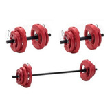 Barra + 2 Mancuernas + 24 Kg En Discos Con Manija Kit Set