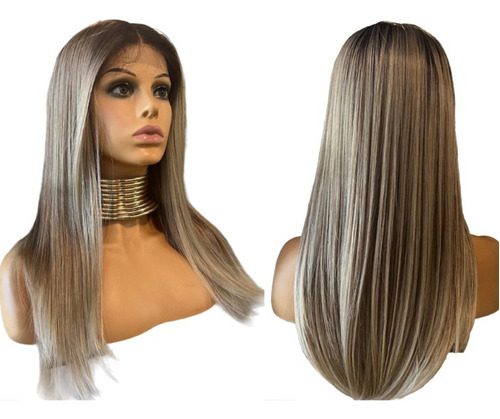 Front Lace Peruca Loira Ombré Luzes Baby Hair Lisa Longa