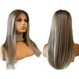 Front Lace Peruca Loira Ombré Luzes Baby Hair Lisa Longa