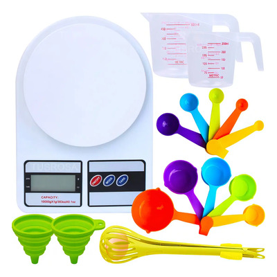 Set Medidor De Cocina Kw13 Con Báscula, Cucharas Y Vasos Medidores De Silicona