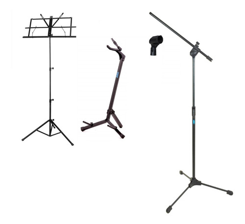 Pedestal De Microfone + Estante Partitura + Suporte Violão