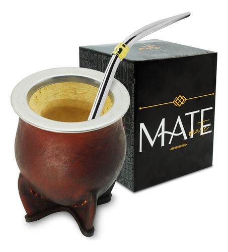 Mate Uruguayo Camionero Calabaza Cuero Premium Y Bombilla 