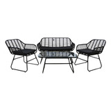 Set 4 Piezas Exterior Jardin Rattan Sintetico C/mesa Maui