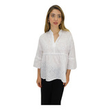 Blusa Camisola Broderie Style India Talle Grande Blanca 3/4