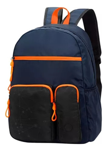 Mochila Head Urbana Porta Notebook Unisex Reforzada Liviana Color Azul Marino/naranja Diseño De La Tela Liso