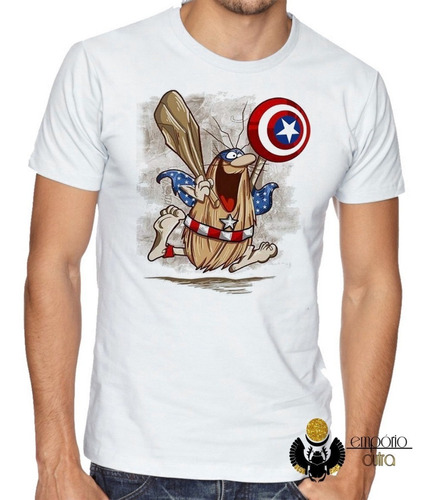 Camiseta Luxo Capitão Caverna Escudo America Desenho Antigo