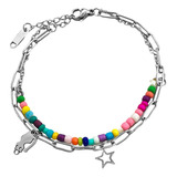 Pulsera Gato Estrella Doble Cadena Clip Mostacilla 23 C:7923