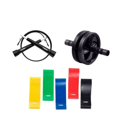 Kit Set Soga Saltar Banda Elástica Rueda Abdominales Fitness