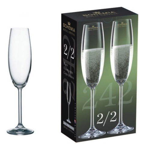 Set Caja X 2 Copas Grabadas Champagne 230 Cc Cristal Bohemia