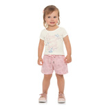 Conjunto Infantil Blusa Meia Malha E Shorts Moletom Feminino