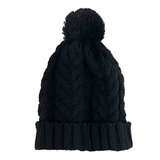 Touca Frio Lisa Gorro Frio Com Pompom Preta Lã Tricot