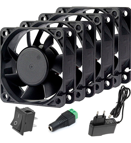 Kit 4x Micro Ventilador Cooler 60mm + Fonte+conector P4