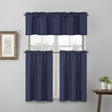 Easyhome 3pc Blackout Window Curtain Set 2 Tier 1 Valan...