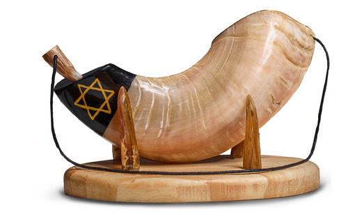 Shofar De Carnero De Ungir Para Aceite Con Atril Artesanal