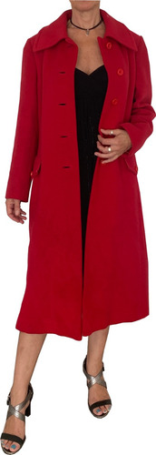 Elegante Abrigo Cachemira Rojo Impecable, Poco Uso