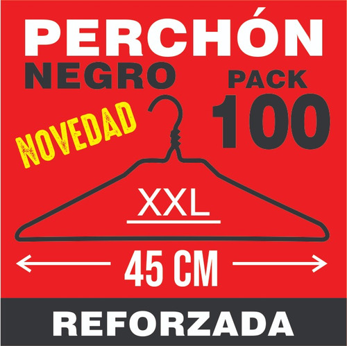 Perchas De Alambre X100 - Perchón Reforzado 45cm - Negra
