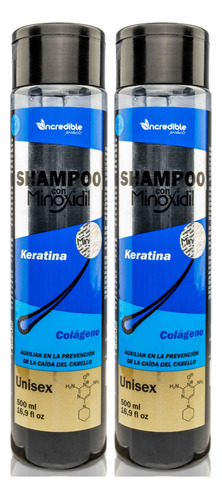 Kit 2 Shampoo Minoxidil Keratina Colageno Sin Sal 500ml C/u