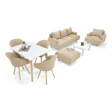 Set Comedor Lugo Matiz 4 Puestos + Sala Lisboa Mc Bilbao Diseño De La Tela De Las Sillas Beige