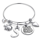 Pulsera Con Dije De Elefante Para Mujer, Joyería Con Letra S