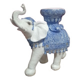 Adorno Figura Decorativa Elefante Canasto Blanco Azul 18cm