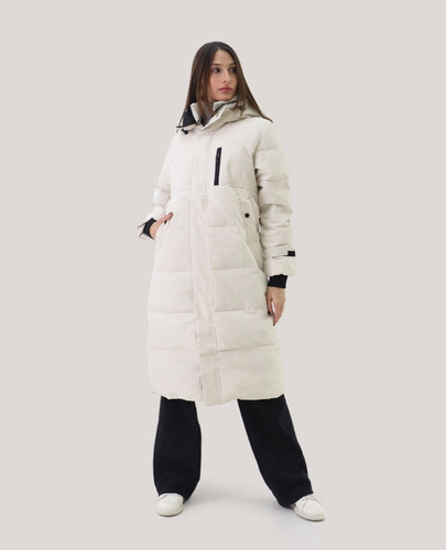 Campera Puffer Importada Larga Negra Blanca Camperon Mujer