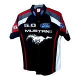 Camisa Mustang Escuderia Ford Nascar Rally Combinada Negra