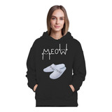 Poleron Diseño Gatito Gato Meow  Con Capucha Mujer + Pantuflas De Obsequio