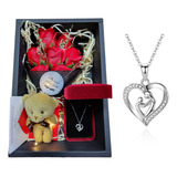 Regalo Mamá Caja Rosas Collar Plata 925 Corazón Madre Hijo/a